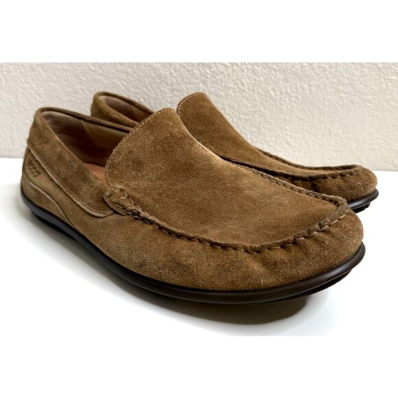 ECCO Men's Brown Classic Moc Loafers Size 44 10 10.5 Suede Slip On Shoes - Picture 2 of 10